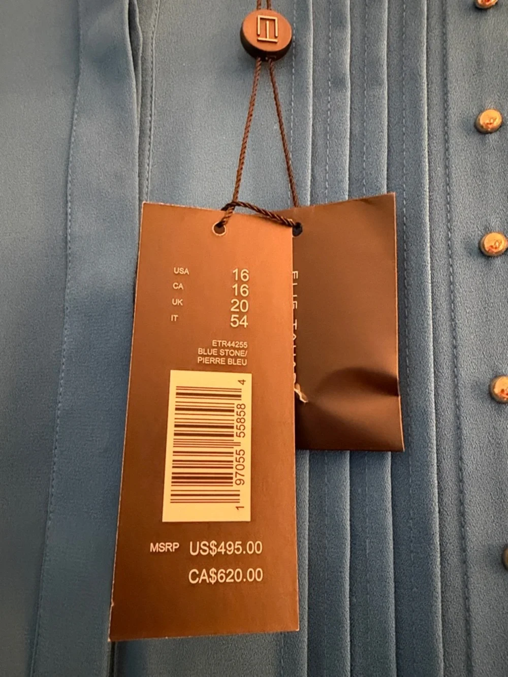 NWT Elie Tahari The Alania Pleated Midi-Dress Blue Stone Color, Size 16 - Picture 10 of 11
